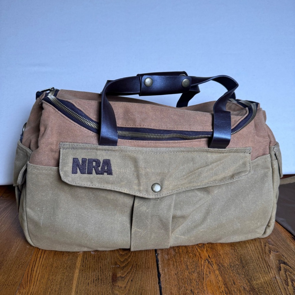 NWT NRA Vintage Wax Canvas Duffle Range Bag Tan Brown (No Carry Strap) 16x9x7